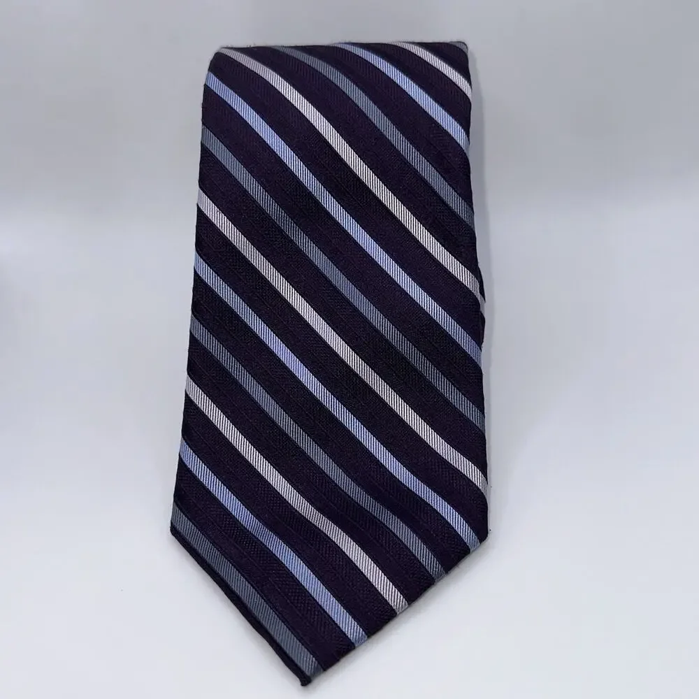 Calvin Klein Silk Tie Purple‎ Blue Striped 58” Classic 3.5” Mens Necktie